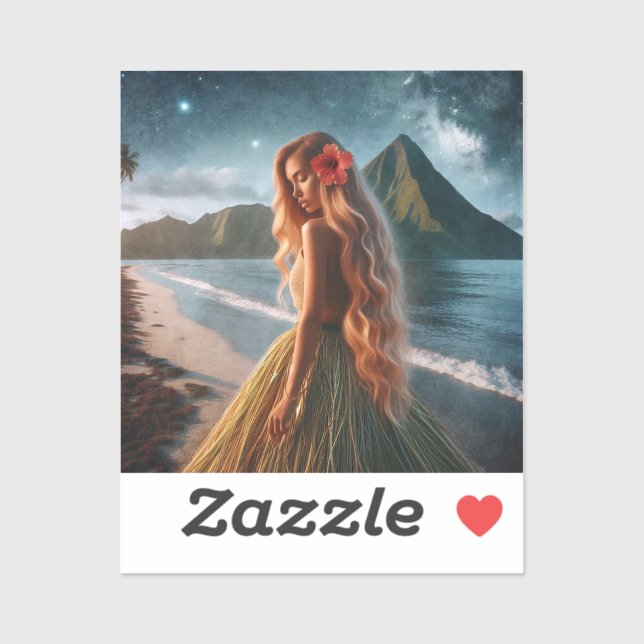 Sticker Femme en jupe de paille (Feuille)