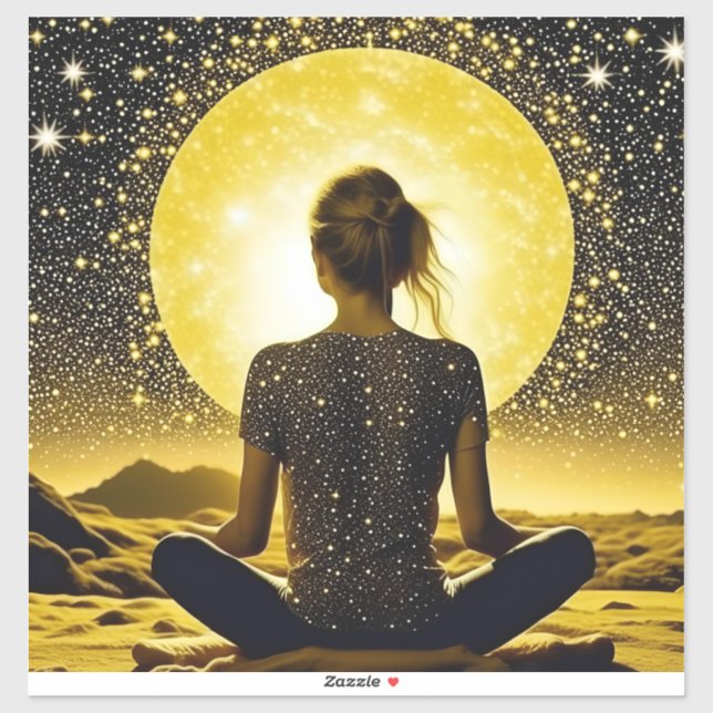 Sticker Femme en méditation sous la lune céleste (Feuille)