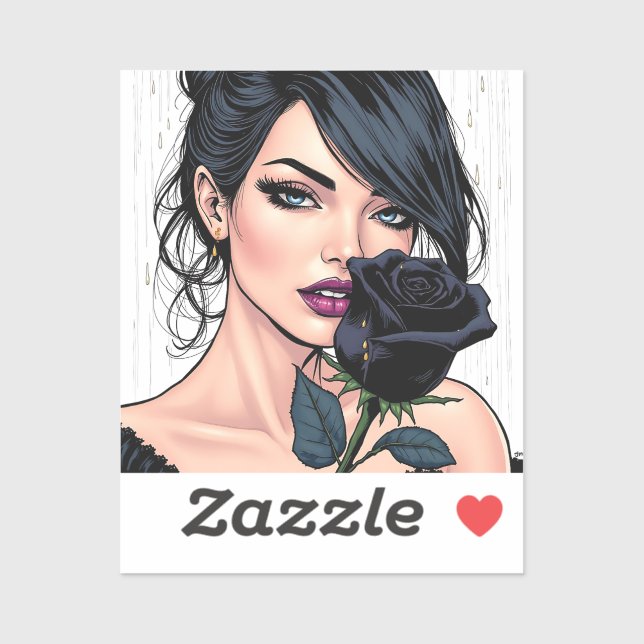 Sticker Femme Gothique Lunatique Personnalisée avec Rose (Feuille)