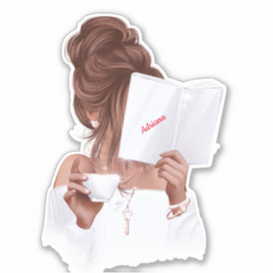 Sticker Femme Lecture d'un livre Café Mode tendance person