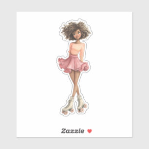Sticker Femme mignonne en patins à roulettes avec une jupe