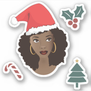 Sticker Femme noire, Chapeau de Père Noël, Arbre de Noël,