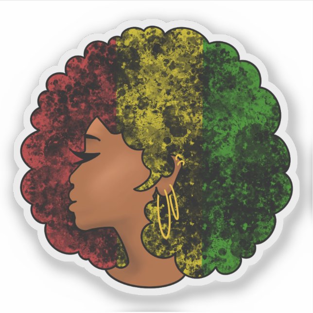 Sticker Femme noire rasta afro rouge jaune vert  (Devant)