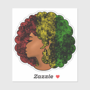 Sticker Femme noire rasta afro rouge jaune vert
