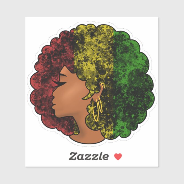 Sticker Femme noire rasta afro rouge jaune vert  (Feuille)