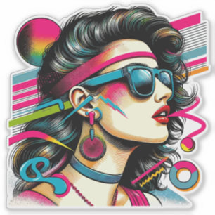 Sticker Femme portant des lunettes de soleil art pop color