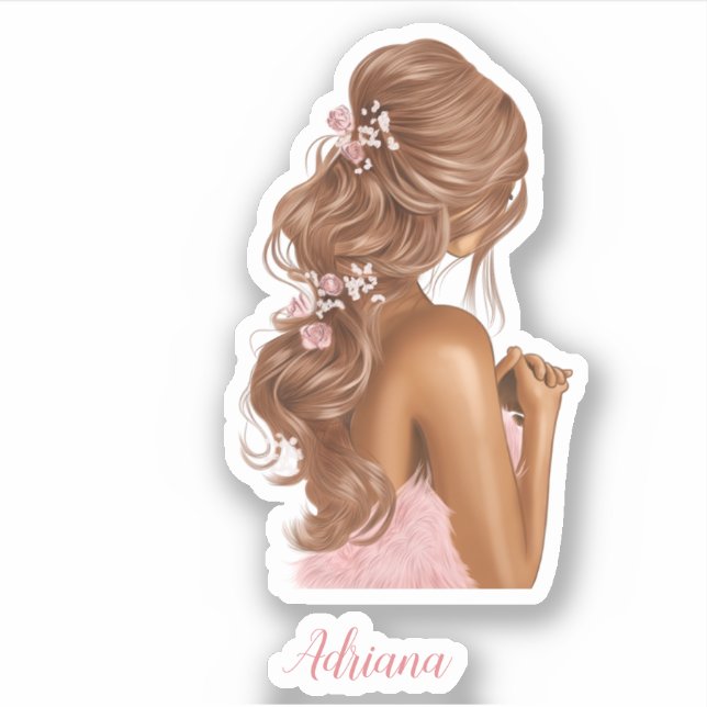 Sticker Femme rose élégant moderne Floral Nom personnalisé (Devant)
