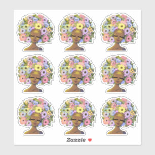 Sticker Femmes afro-américaines avec des fleurs dans les c