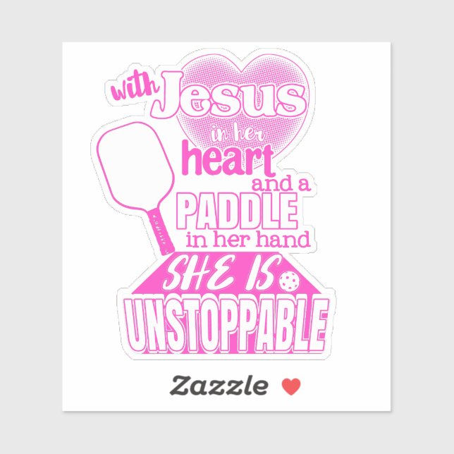 Sticker Femmes Pickleball Paddle et Jésus dire (Feuille)