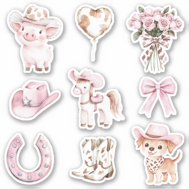 Sticker Fer à cheval de cheval en bijoux roses (Devant)