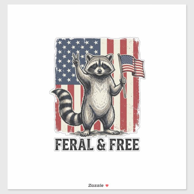 Sticker Feral and Free Patriotic Raccoon Vintage Shirt Des (Feuille)