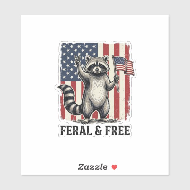 Sticker Feral and Free Patriotic Raccoon Vintage Shirt Des (Feuille)