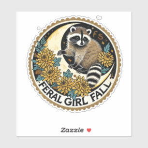 Sticker Feral Girl Fall Raccoon