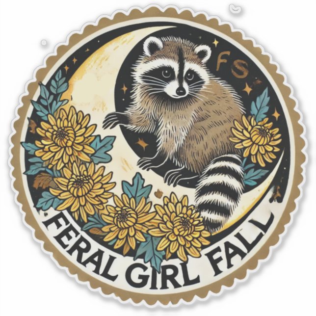 Sticker Feral Girl Fall Raccoon (Devant)
