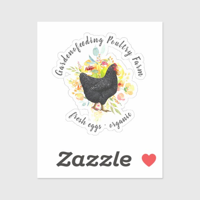 Sticker Ferme de poulet noir floral jaune (Feuille)