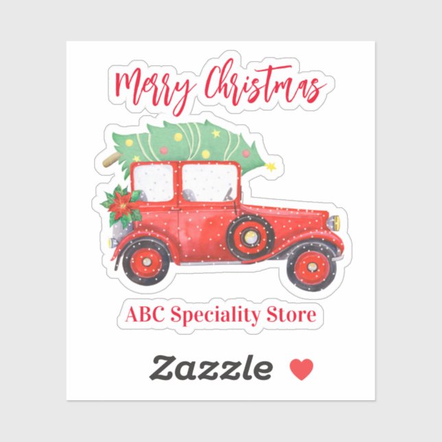 Sticker Festif de Noël Arbre Rouge Camion blanc (Feuille)