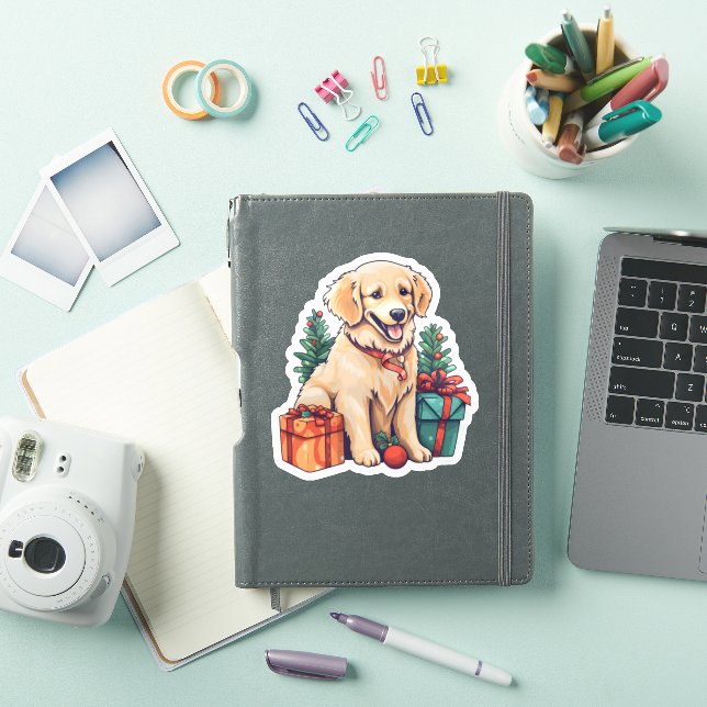 Sticker Festif Golden Retriever Noël Holiday (Couverture iPad)