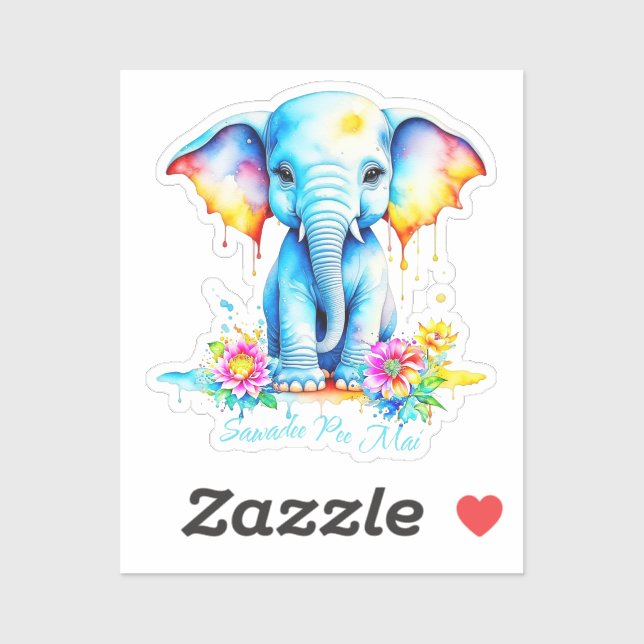 Sticker Festival Elephant Songkran Aquarelle (Feuille)