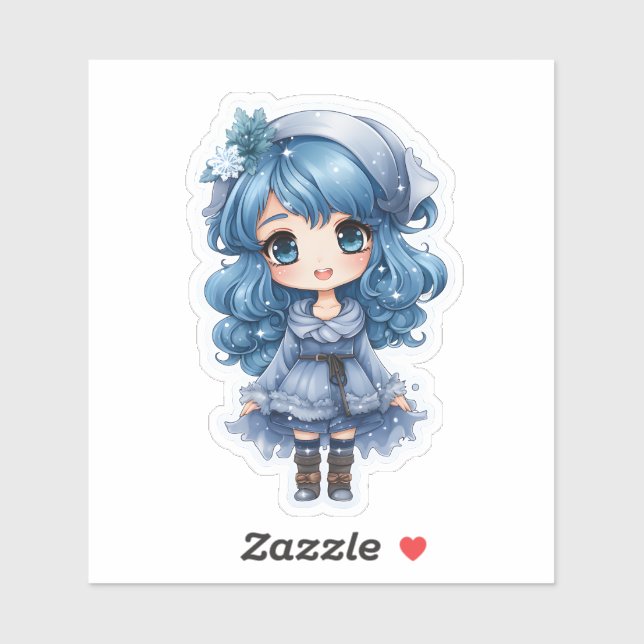 Sticker Festive Blue Character Spreading Christmas Cheer (Feuille)