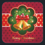 Sticker Festive Christmas Bells<br><div class="desc">Un beau décor de Noël avec des cloches dorées et un arc rouge.</div>