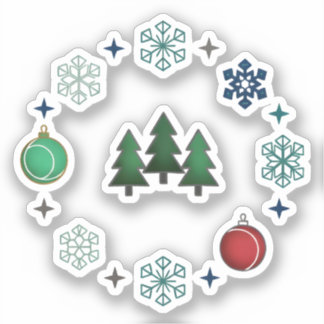 Sticker Festive Christmas Trees & Snowflakes