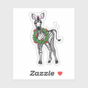 Sticker Festive Fête Zebra illustration, Holly wreath