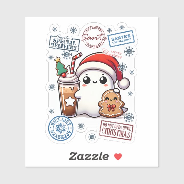 Sticker Festive Ghost Spreading Holiday Cheer (Feuille)