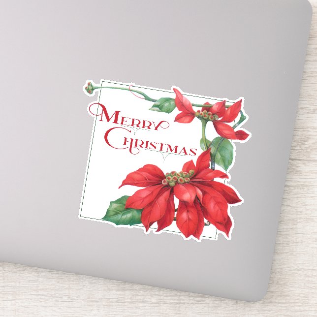 Sticker Festive Joyeux Noël Poinsettias (Détail)