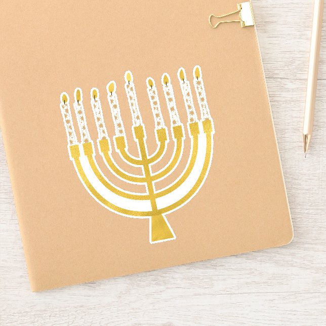 Sticker Festive Menorah Hanoukka Céleste bougies élégantes (Carnet)