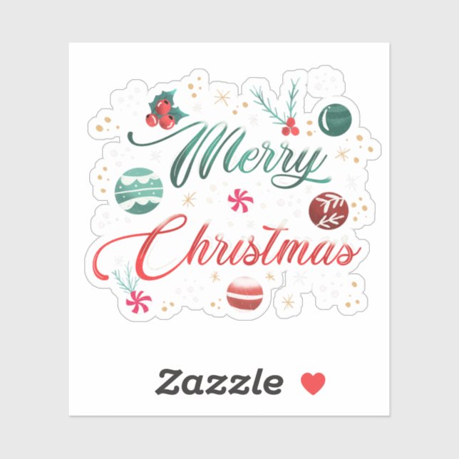 Sticker Festive Merry Christmas Typography with Ornaments (Feuille)