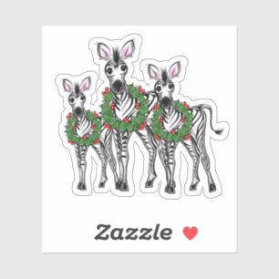 Sticker Festive Noël zèbres, xmas couronne, plaid gris