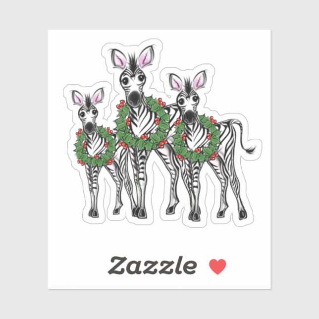 Sticker Festive Noël zèbres, xmas couronne, plaid gris (Feuille)