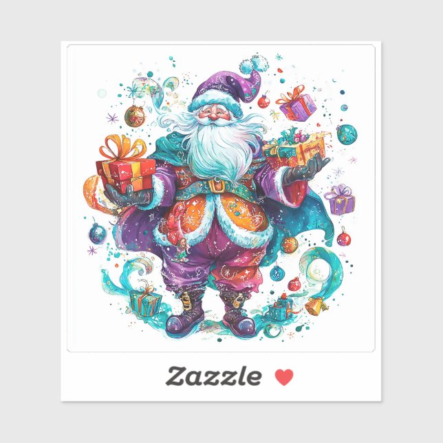 Sticker Festive Père Noël se répand Cheval en déc (Feuille)