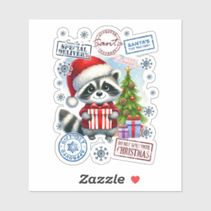 Sticker Festive Raccoon Délivrer Noël à tous