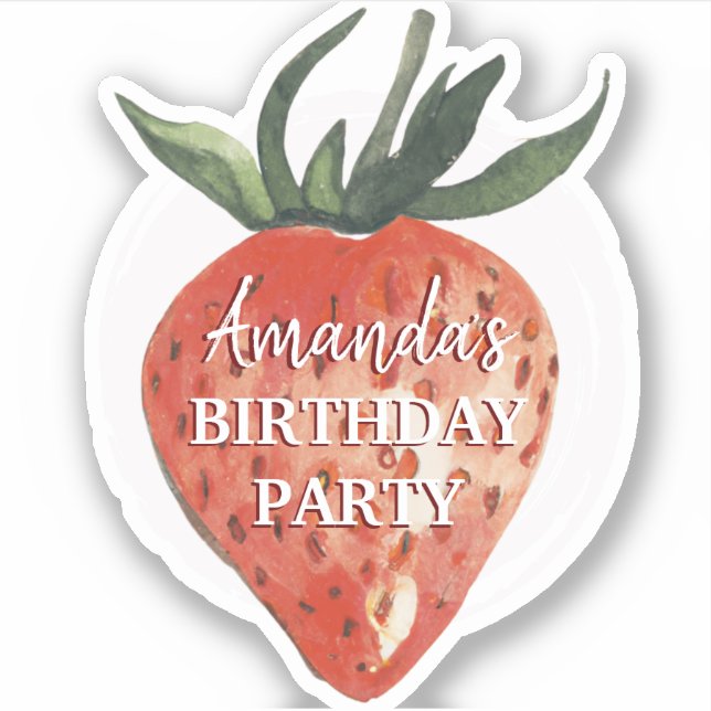 Sticker Fête d'anniversaire à la fraise aquarelle (Devant)