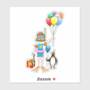 Sticker Fête d'anniversaire à la piscine l'été