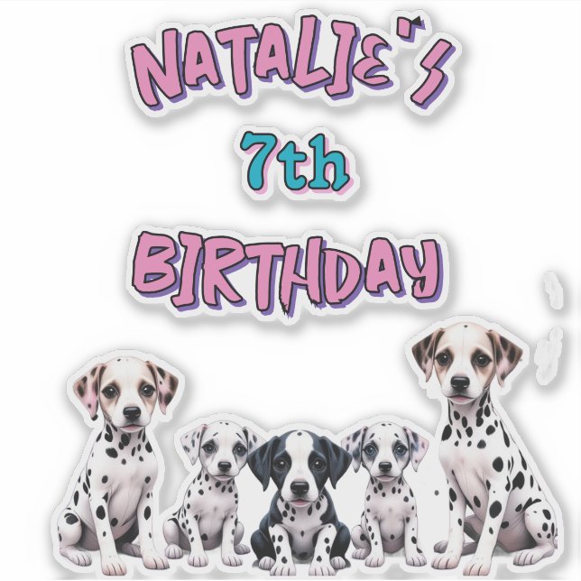 Sticker Fête d'anniversaire de chiens Dalmatiens pastel (Devant)