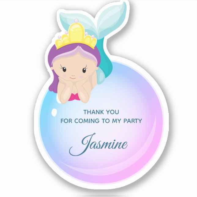 Sticker Fête d'anniversaire de fille sirène Merci (Devant)