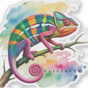 Sticker Fête d'anniversaire du caméléon aquarelle coloré