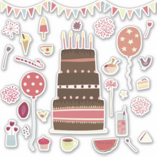 Sticker Fête d'anniversaire et fête du gâteau