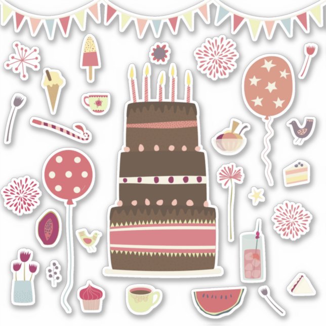 Sticker Fête d'anniversaire et fête du gâteau (Devant)