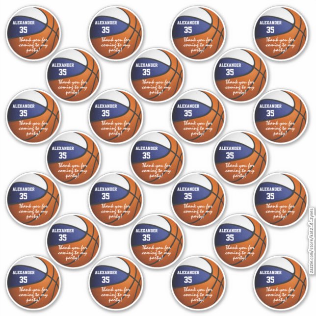 Sticker fête de basket bleu blanc merci ensemble de 25 (Devant)