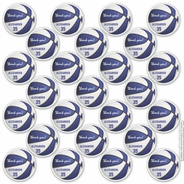 Sticker fête de basket bleu blanc merci ensemble de 25 (Devant)