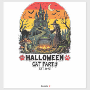 Sticker Fête de chat d'Halloween Sorcière Chaudron Chats n