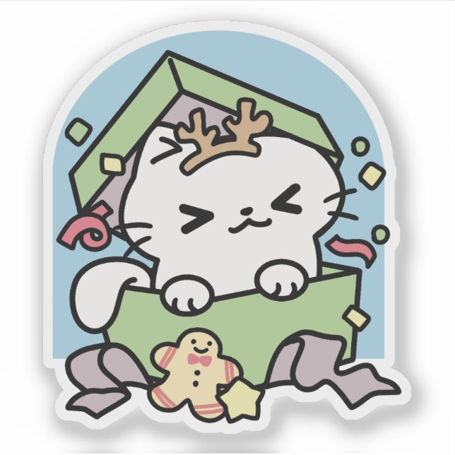 Sticker Fête de Noël avec Purr-ty Time Cat (Devant)