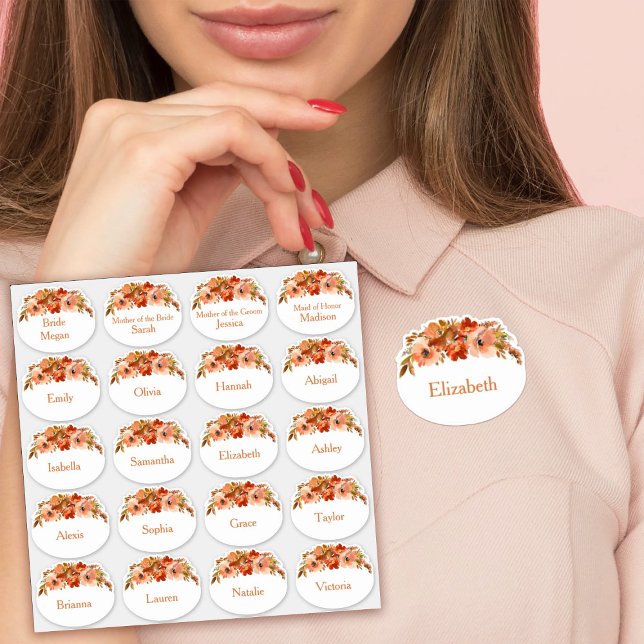 Sticker Fête des mariées florale de pêche Nom Balise Stick (Peach Floral Bridal Shower Name Tag Stickers - Wine Glass Name Tag Stickers
)