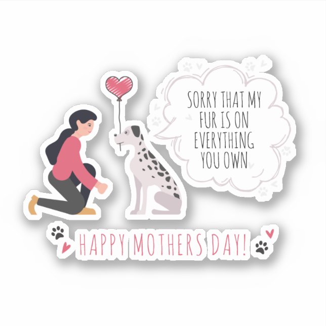 Sticker Fête des mères Chien Maman Drôle Pâtes Aimer Coeur (Devant)
