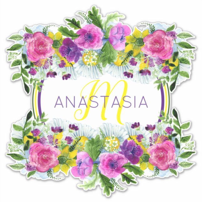 Sticker Fête des mères Mère dimanche aquarelle Monogramme (Devant)