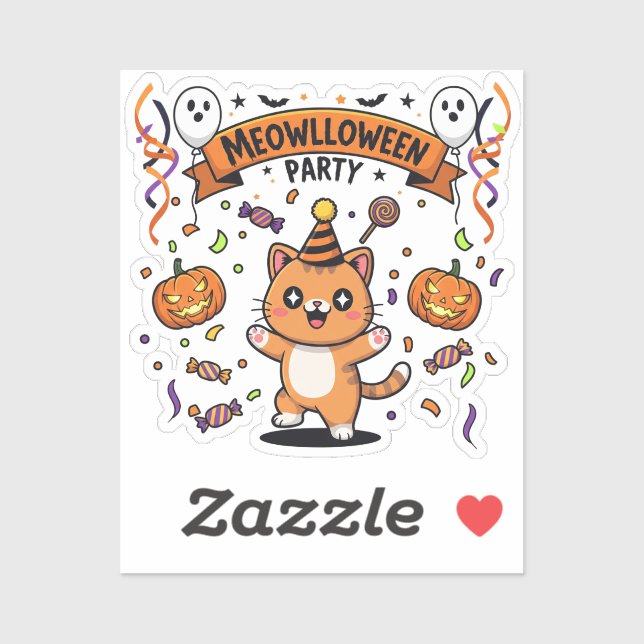 Sticker Fête Meowlloween - Chat de danse Halloween (Feuille)