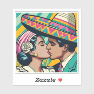 Sticker Fête mexicaine de baiser rétro Fiesta Sombrero